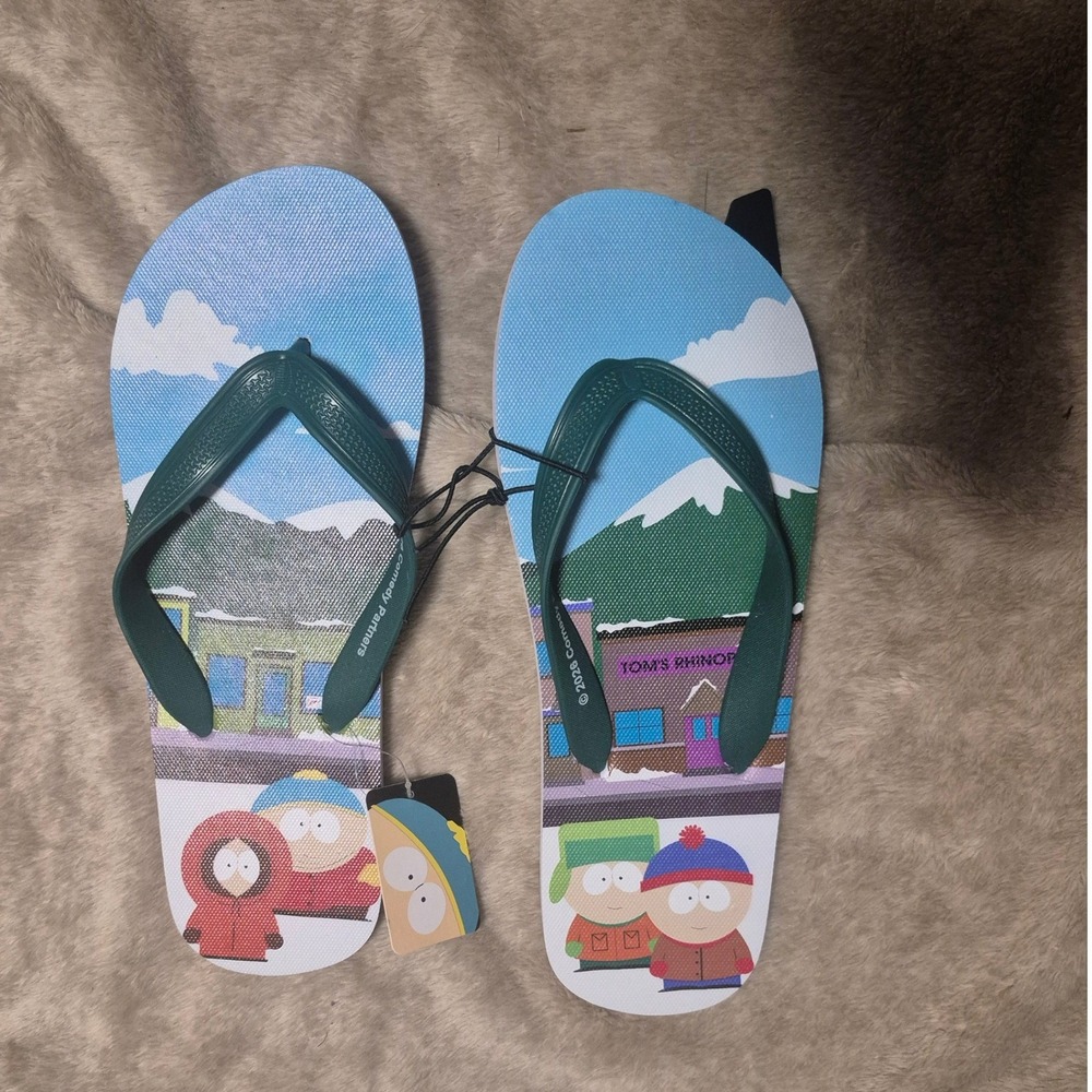 South Park Mens Flip Flops Sandals Cartman Kenny Kyle Stan Blue Green Size 10